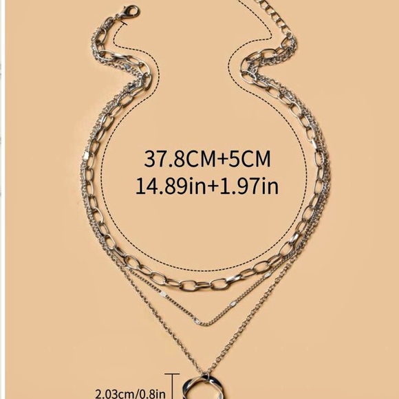 Geometric round charm layered necklace. - Picture 3 of 3